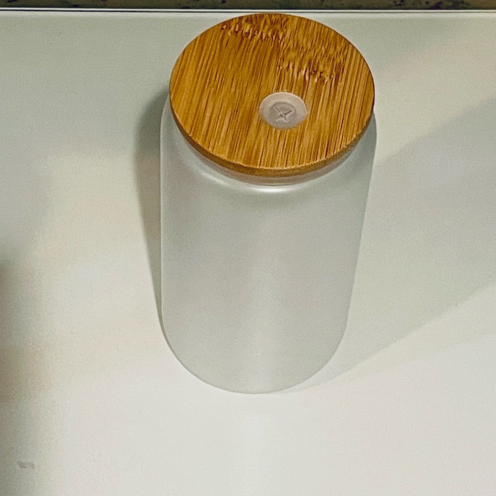 Frosted Jar with Bamboo Lid NIB